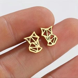 Amber Fox: Stainless Steel Gold Minimalist Fox Stud Earrings